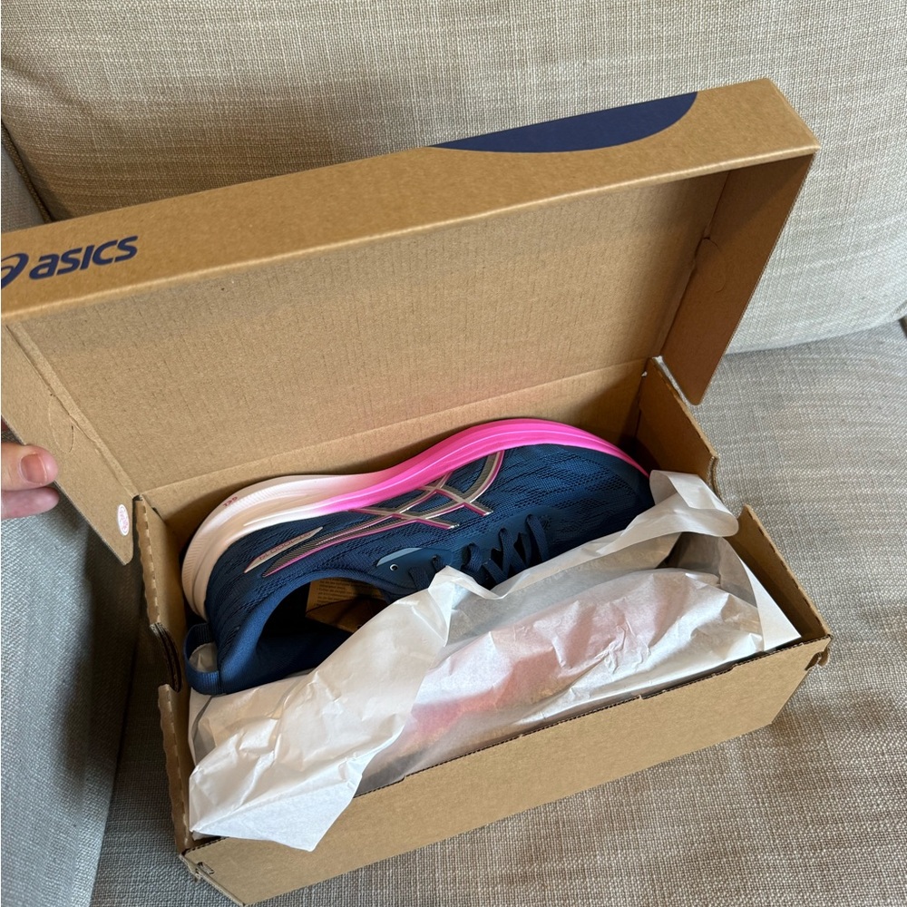 NEW ASICS Women's Navy & Pink Performance Running Shoes GT-1000 14 GRADE SCHOOL - Picture 7 of 8